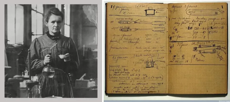 Marie Curie with notes from experiments Marie Curie with notes from experiments